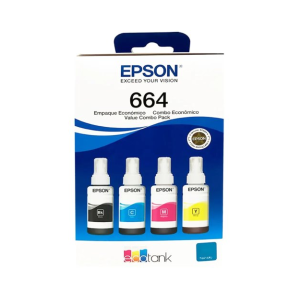 Pack 4 Botellas de Tinta Epson T664 Negro/Cyan/Magenta/Amarillo 70ml c/u [T664520-4P]