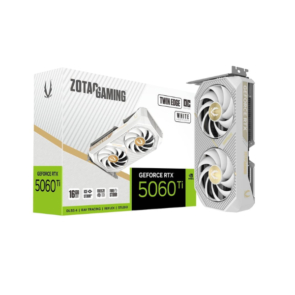 Tarjeta de Video Zotac GeForce RTX 5060 Ti 16GB Twin Edge OC White Edition (GDDR7, PCIe 5.0, Dual Fan)